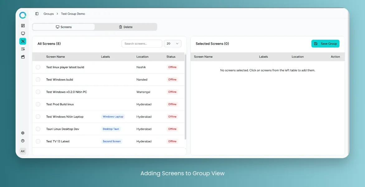 Loopvew Cloud Signage Group Added Screens view.