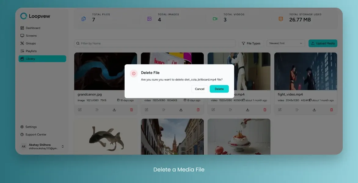 Loopvew Cloud Signage Delete Media File.