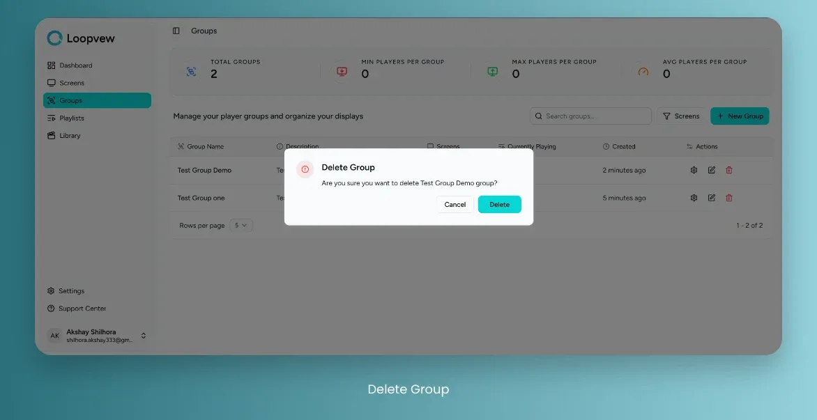 Loopvew Cloud Signage Group Deletion.