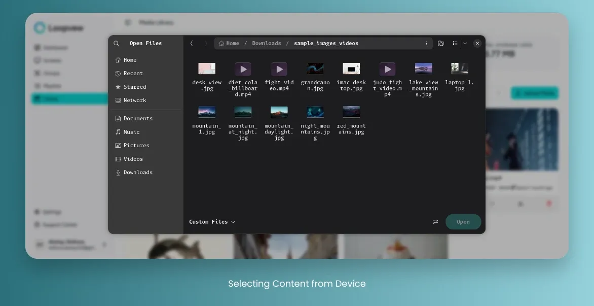 Loopvew Cloud Signage Selecting Content from Device.